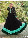 Black With Green Border London Dream Reyon 14 kg With Print Long Gown 165
